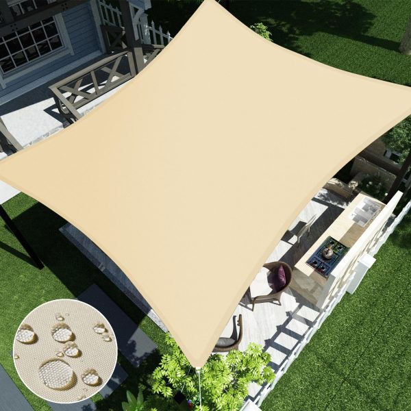 ECOOPTS 10'x15' Waterproof Sun Shade Sail Rectangle Canopy Cover UV Blockage for Outdoor Patio Pergola Backyard Garden (Beige)