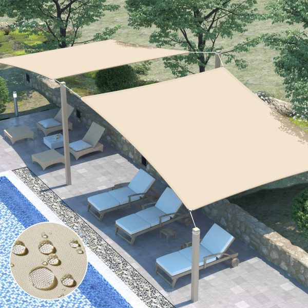 ECOOPTS 10'x15' Waterproof Sun Shade Sail Rectangle Canopy Cover UV Blockage for Outdoor Patio Pergola Backyard Garden (Beige) - Image 2