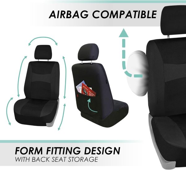 FH Group Full Set Cloth Car Seat Covers, Universal Fit Front and Split Bench Rear, Airbag Compatible, Washable for SUV, Sedan, Van - Black - Image 2