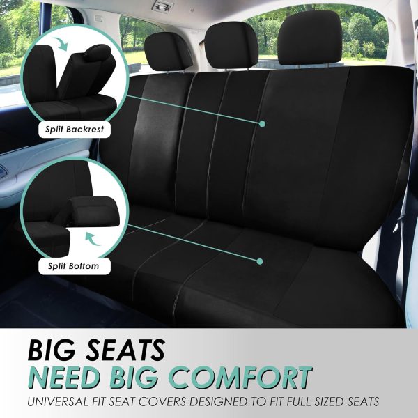 FH Group Full Set Cloth Car Seat Covers, Universal Fit Front and Split Bench Rear, Airbag Compatible, Washable for SUV, Sedan, Van - Black - Image 5