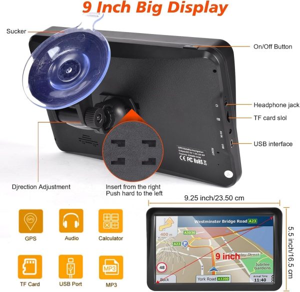 GPS Car Navigator, 9 Inch Display, Voice Guidance, Lifetime Maps with Voice Guidance and Speed Camera Warning 2D&3D map Americas Maps Free Lifetime Map - Image 4