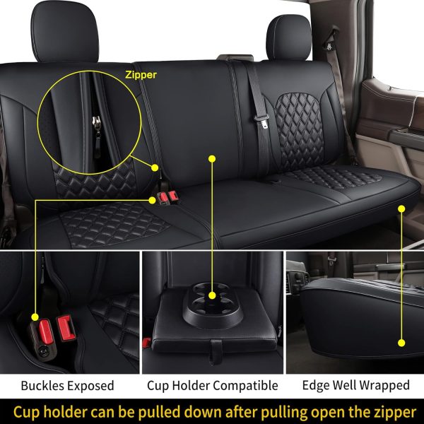 Huidasource Silverado Front Rear Leather Seat Covers Full Coverage Fit for Chevy Silverado GMC Sierra Pickup 1500 2007-2013&2019-2024, 2500HD 3500HD 2020-2024 Crew Double Extended Cab(Full Set/Black) - Image 3