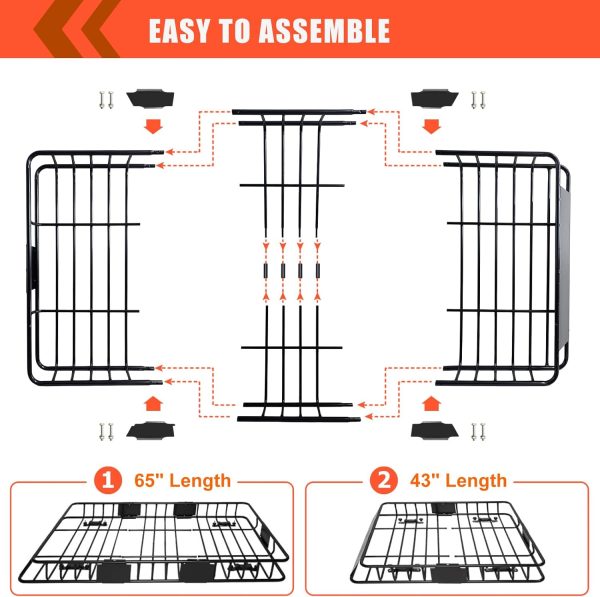 MeeFar Roof Rack Carrier Basket Universal Rooftop 65" X 39" X 6" Large Size Roof Rack + Waterproof Bag 20 Cubic Feet (51" 40" 17"), and Cargo Net with Attachment Hooks, Ratchet Straps - Image 3