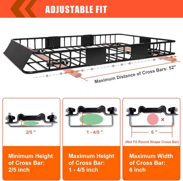 MeeFar Roof Rack Carrier Basket Universal Rooftop 65" X 39" X 6" Large Size Roof Rack + Waterproof Bag 20 Cubic Feet (51" 40" 17"), and Cargo Net with Attachment Hooks, Ratchet Straps - Image 4