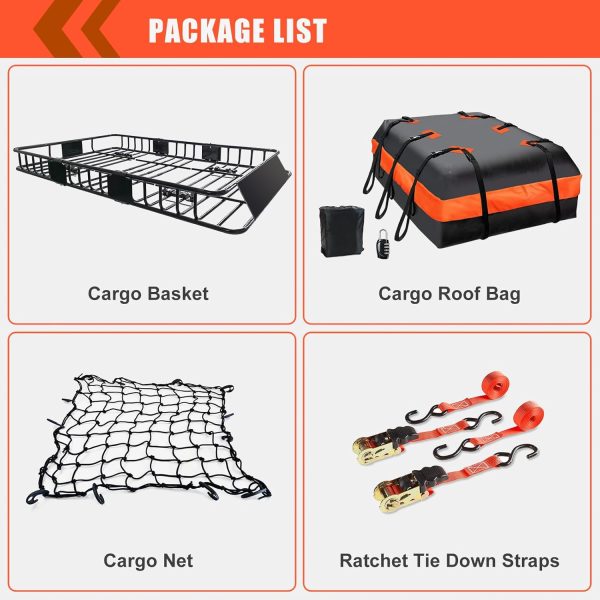 MeeFar Roof Rack Carrier Basket Universal Rooftop 65" X 39" X 6" Large Size Roof Rack + Waterproof Bag 20 Cubic Feet (51" 40" 17"), and Cargo Net with Attachment Hooks, Ratchet Straps - Image 5