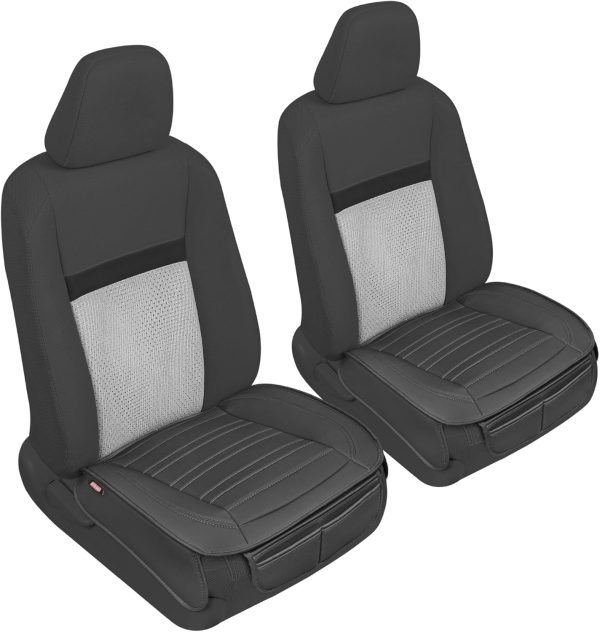 Motor Trend Seat Covers for Cars Trucks SUV, Faux Leather 2-Pack Black Padded with Storage Pockets, Premium Interior Car Seat Cover - Image 8