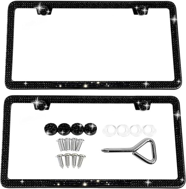 SunplusTrade Bling License Plate Frame for Women 2 Pack Sparkly License Plate Frames Bedazzled Diamond Rhinestone Crystals (Black)